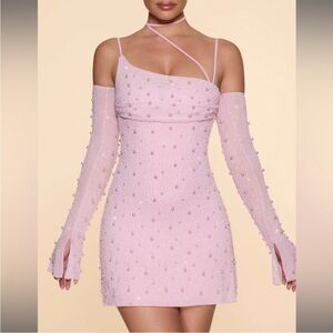 Oh Polly Soho Blush Embellished Mini Dress